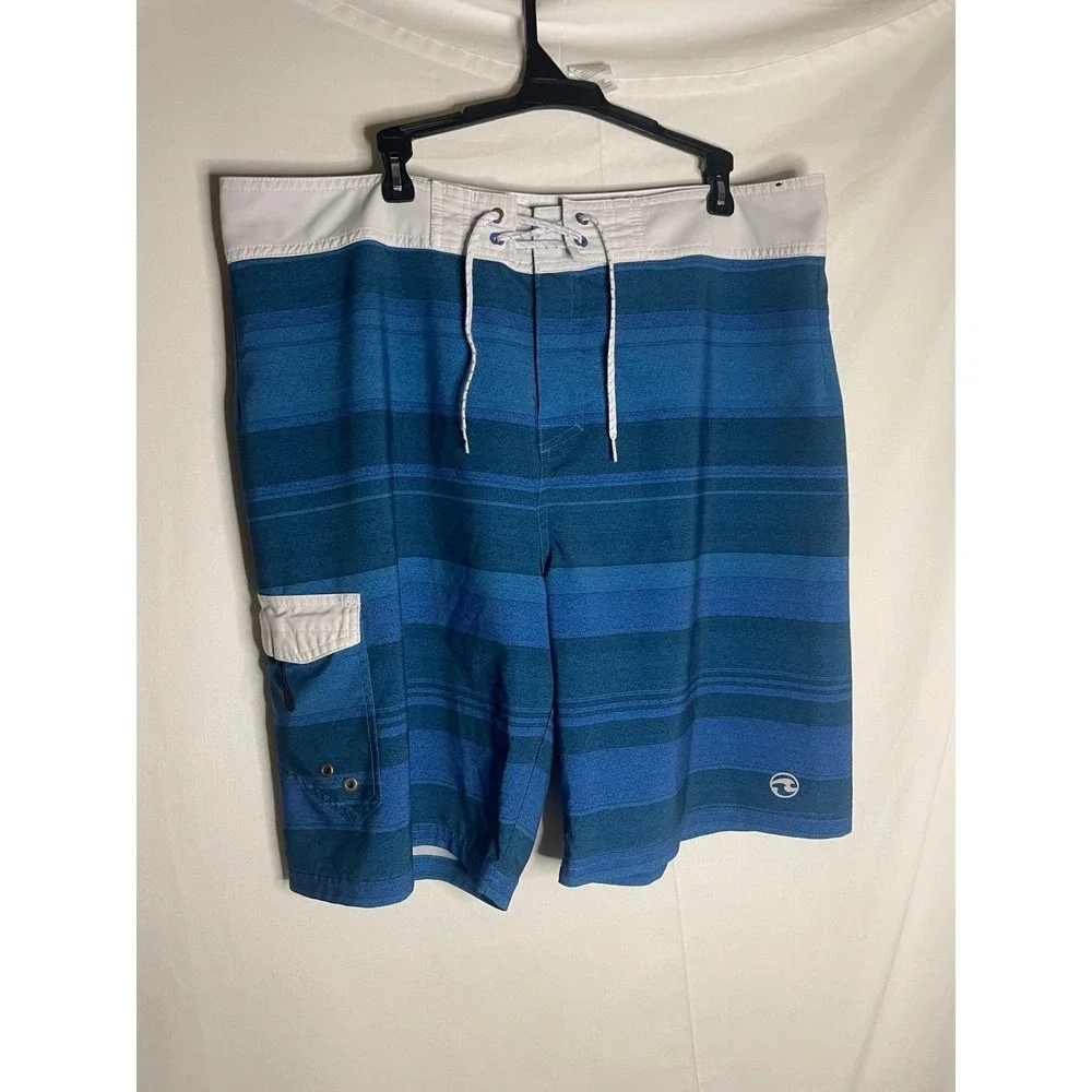 Ocean Current Mens Blue Striped Board Shorts Cargo Pocket Swim Trunks Size 38